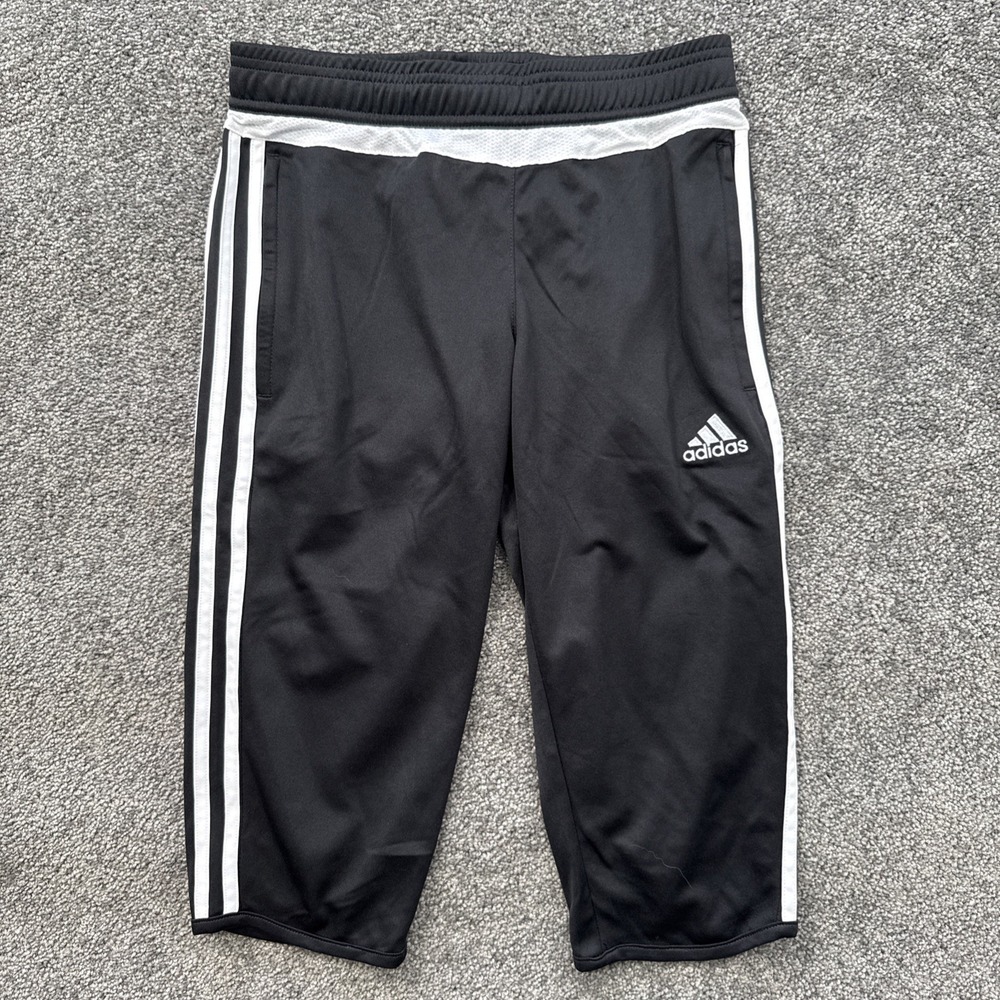 Womens XS Adidas 3/4 Shorts Climacool Adizero Black White 3 Stripes Drawstring